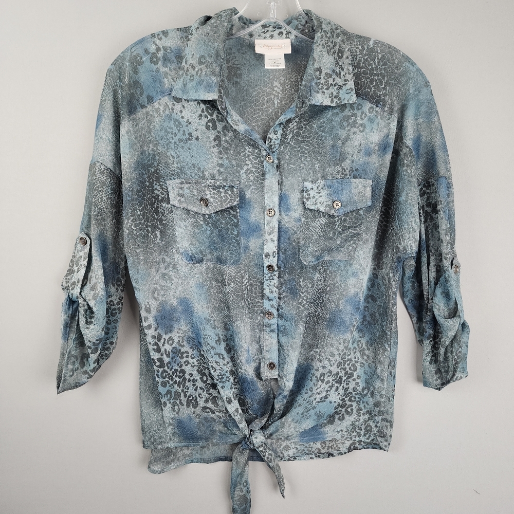Shayanne Blue Leopard Print Top Sz Medium